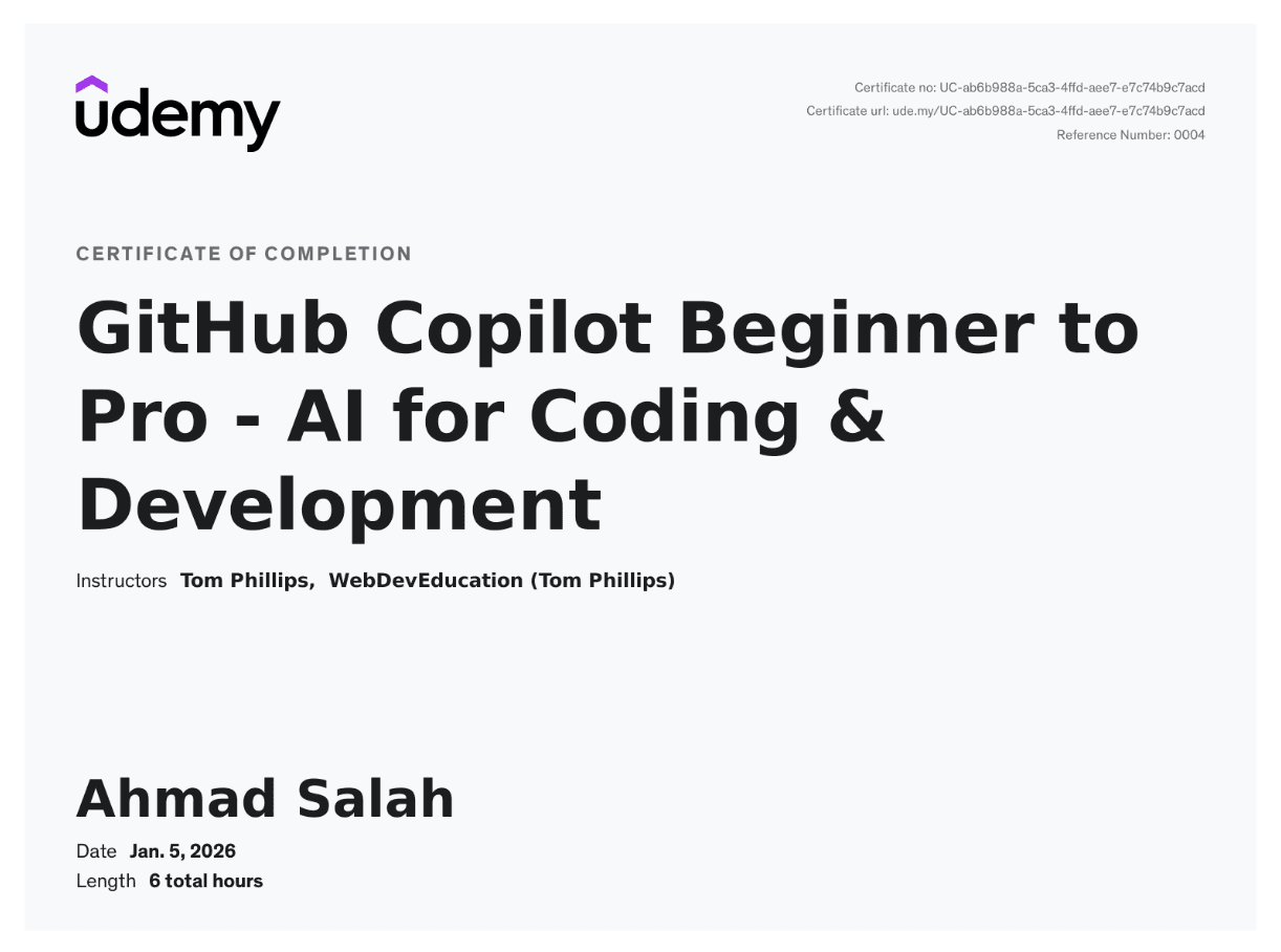 GitHub Copilot Beginner to Pro - AI for Coding & Development (Udemy)
