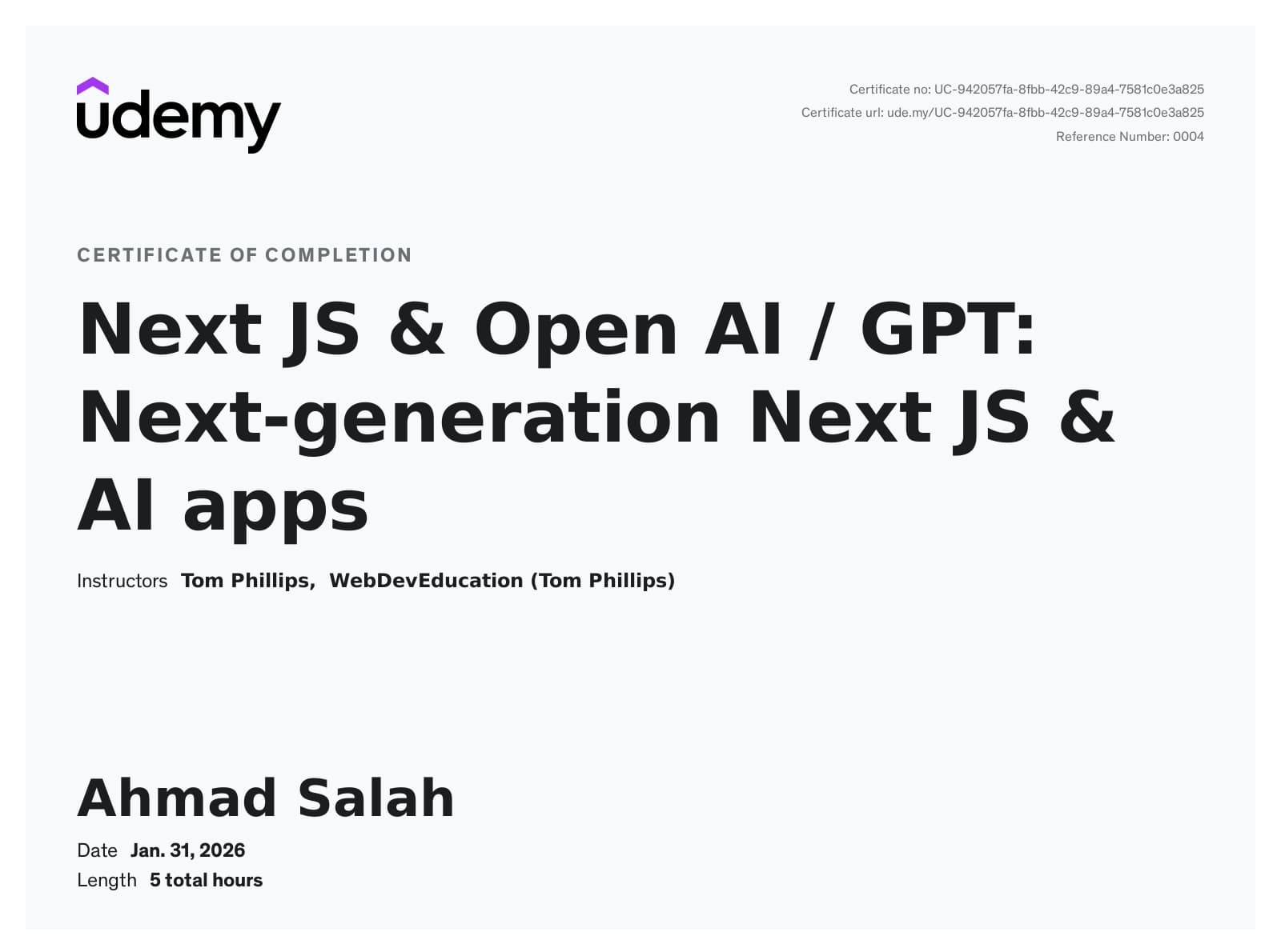 Next JS & Open AI / GPT: Next-generation Next JS & AI apps (Udemy)