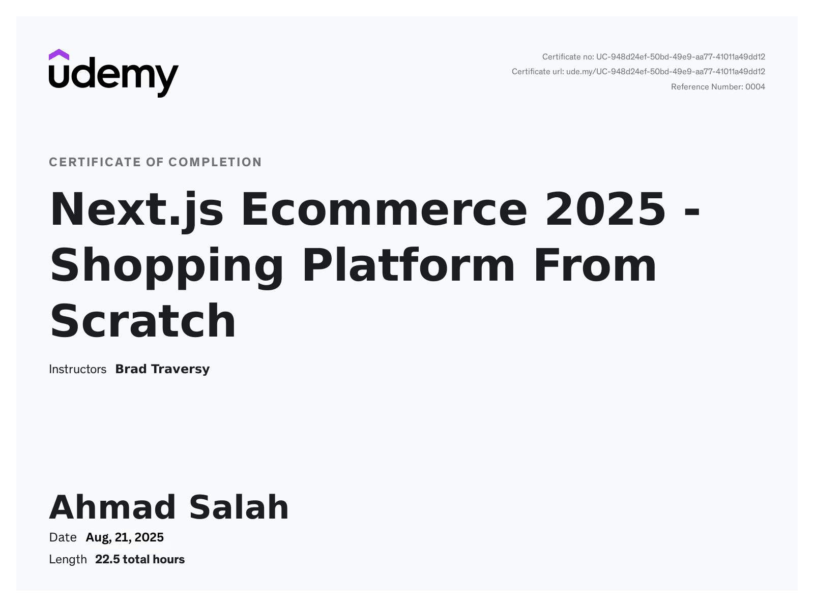 Next.js Ecommerce 2025 - Shopping Platform From Scratch (Udemy)