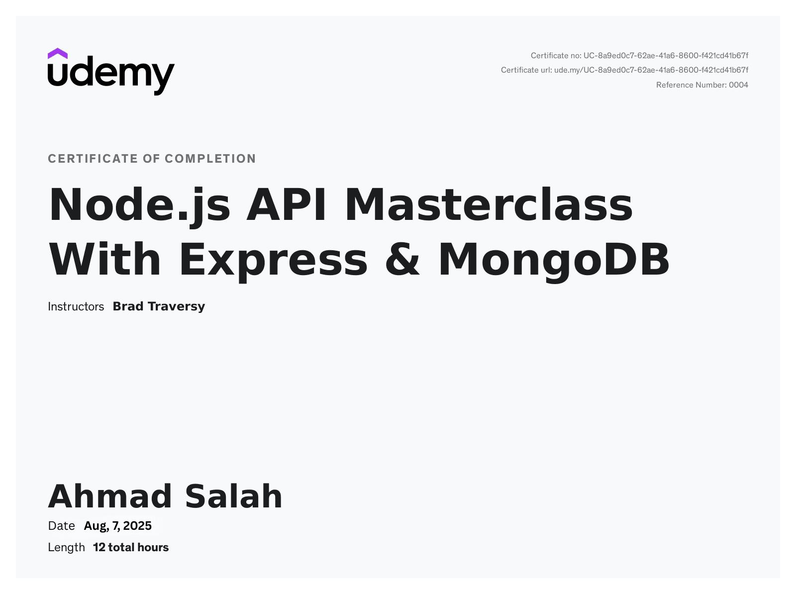 Node.js API Masterclass With Express & MongoDB (Udemy)