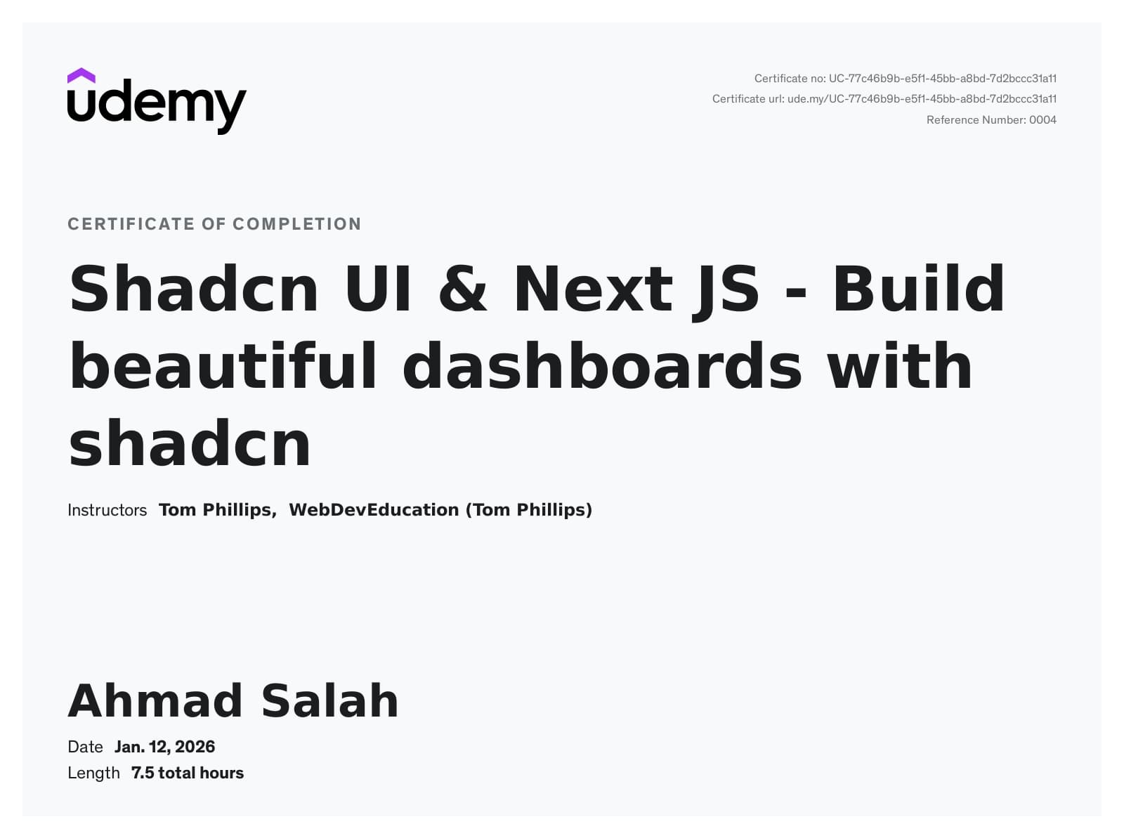 Shadcn UI & Next JS - Build beautiful dashboards with shadcn (Udemy)